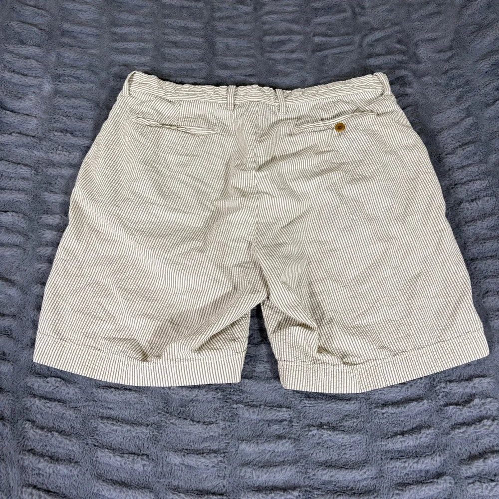 J.Crew Mens 36 Stanton Shorts Beige White Seersucker Striped Cotton AR461
